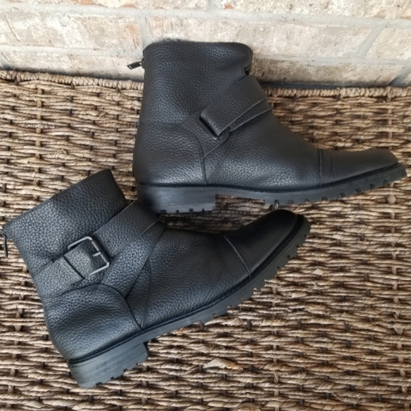 Express BLACK Leather Boots (Mens 9) Zip Up Lug Sole Captoe main image 5